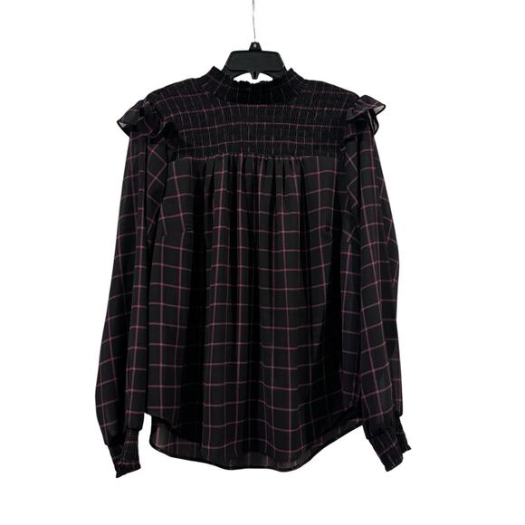 torrid Tops - Torrid Chiffon Smock Neck Plaid Blouse Women’s Long Sleeve Purple Black: Size 1